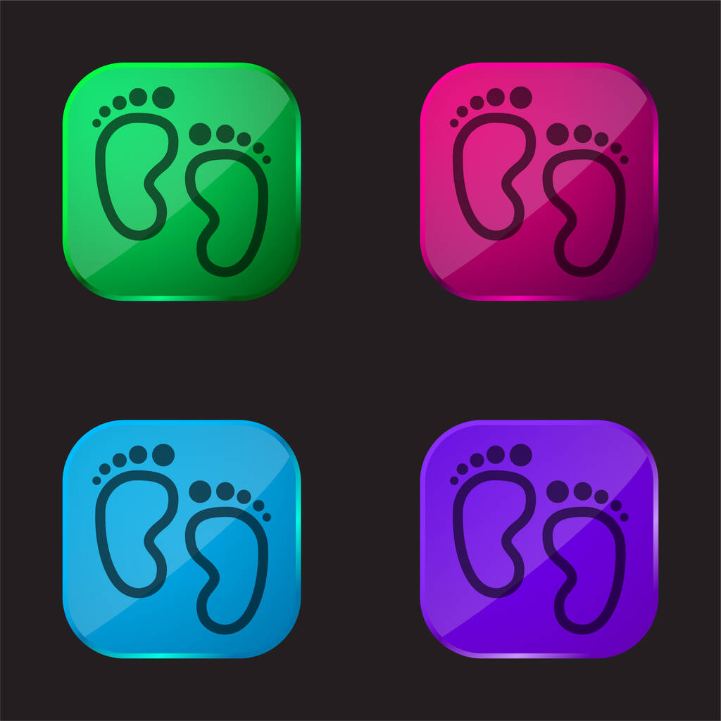 Baby Footprints τέσσερις εικονίδιο κουμπί γυαλί χρώμα - Διάνυσμα, εικόνα