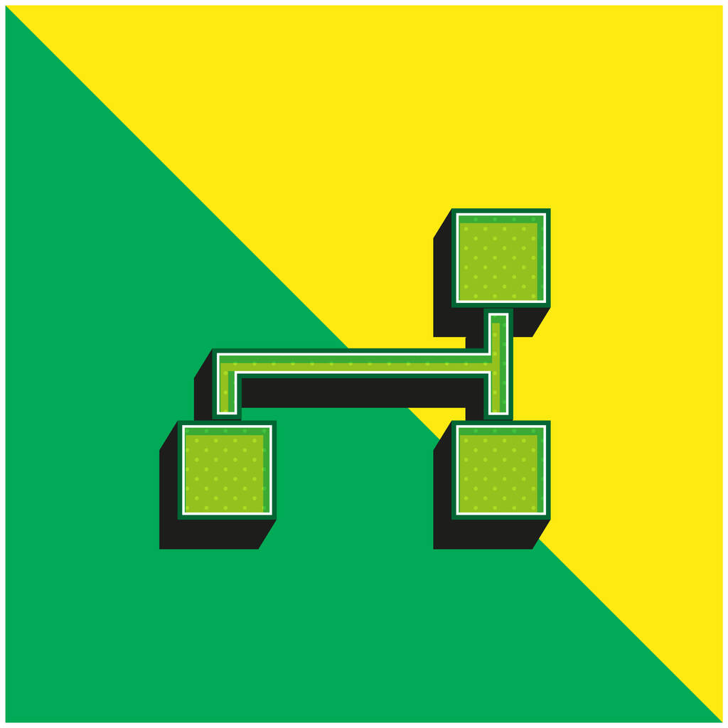 блочная схема трех черных квадратов зеленый и желтый современный 3D логотип векторной иконки - Вектор,изображение