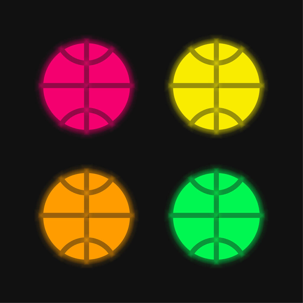 Kosárlabda labda négy színű izzó neon vektor ikon - Vektor, kép