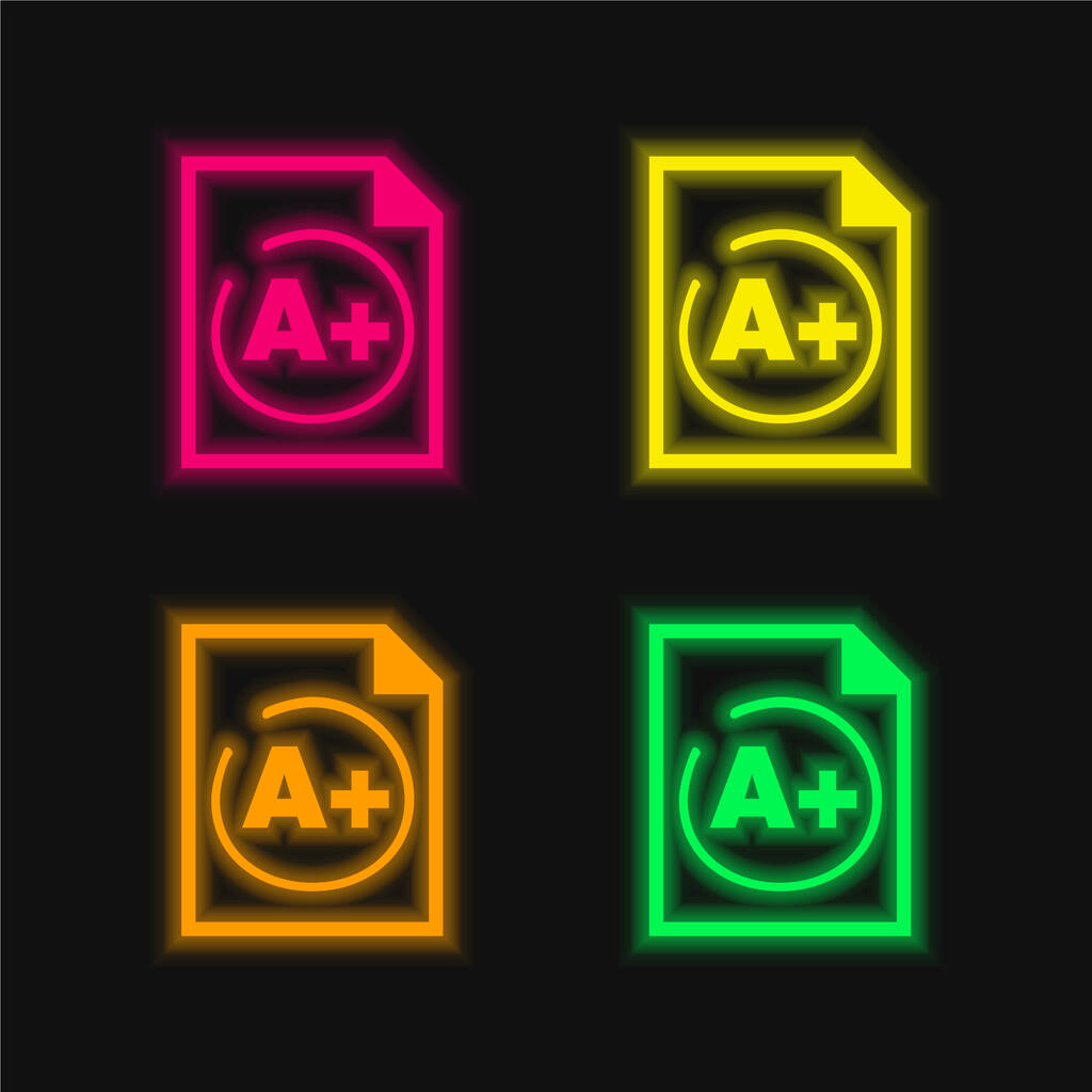 A Plus Beste Test Resultaat vier kleuren gloeiende neon vector pictogram - Vector, afbeelding