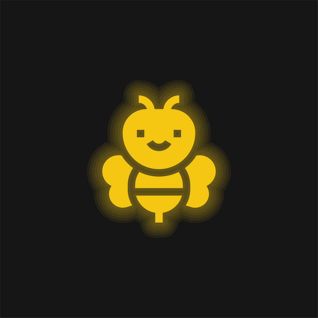 Mehiläinen keltainen hehkuva neon kuvake - Vektori, kuva