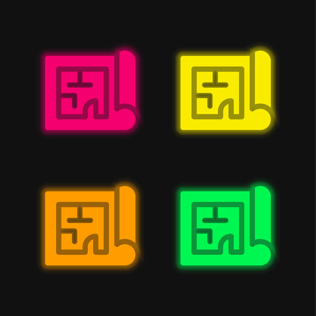 Plano de cuatro colores brillante icono de vectores de neón - Vector, imagen