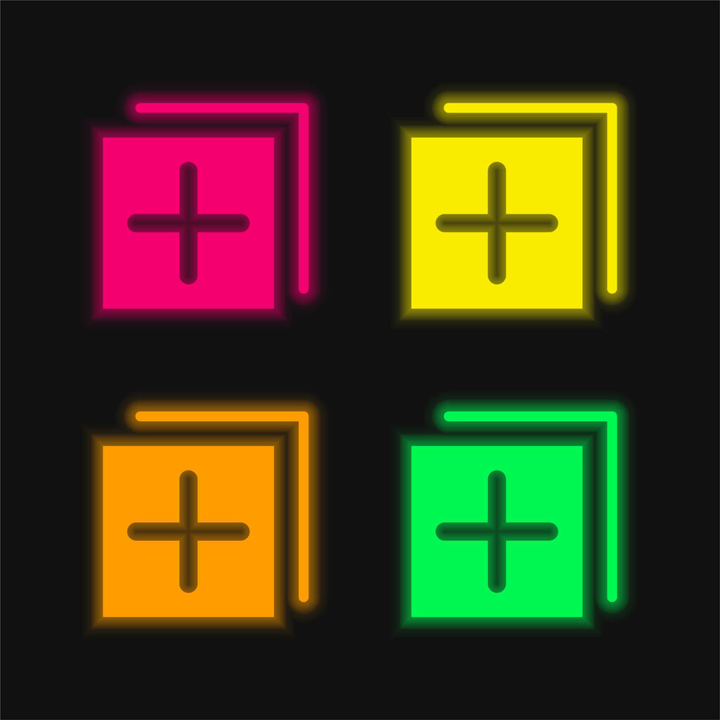 Voeg vier kleuren gloeiende neon vector pictogram - Vector, afbeelding
