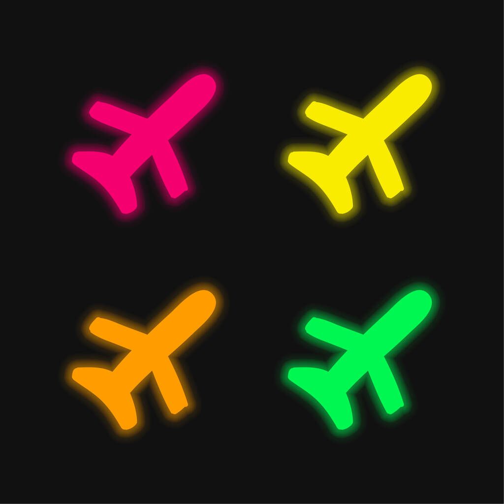 Avião quatro cores brilhante ícone vetor de néon - Vetor, Imagem