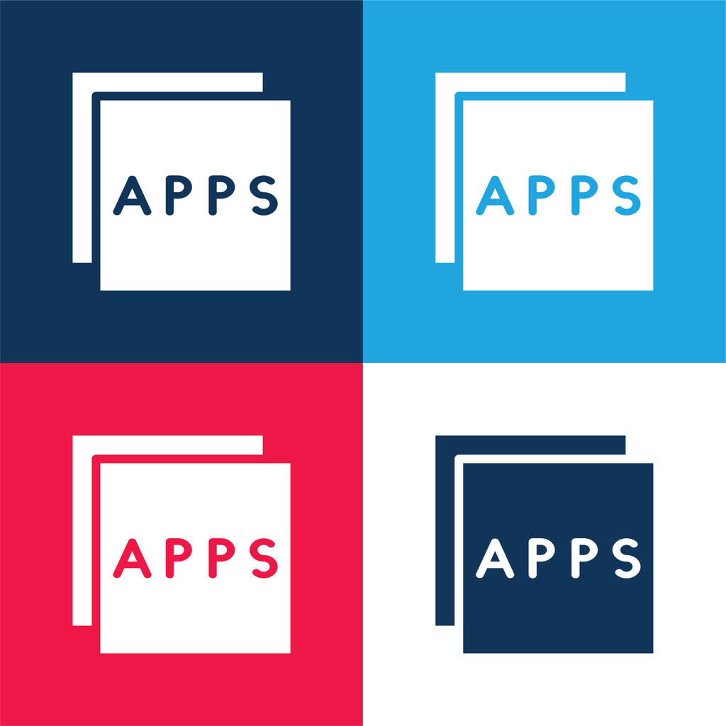 Apps blauw en rood vier kleuren minimale pictogram set - Vector, afbeelding