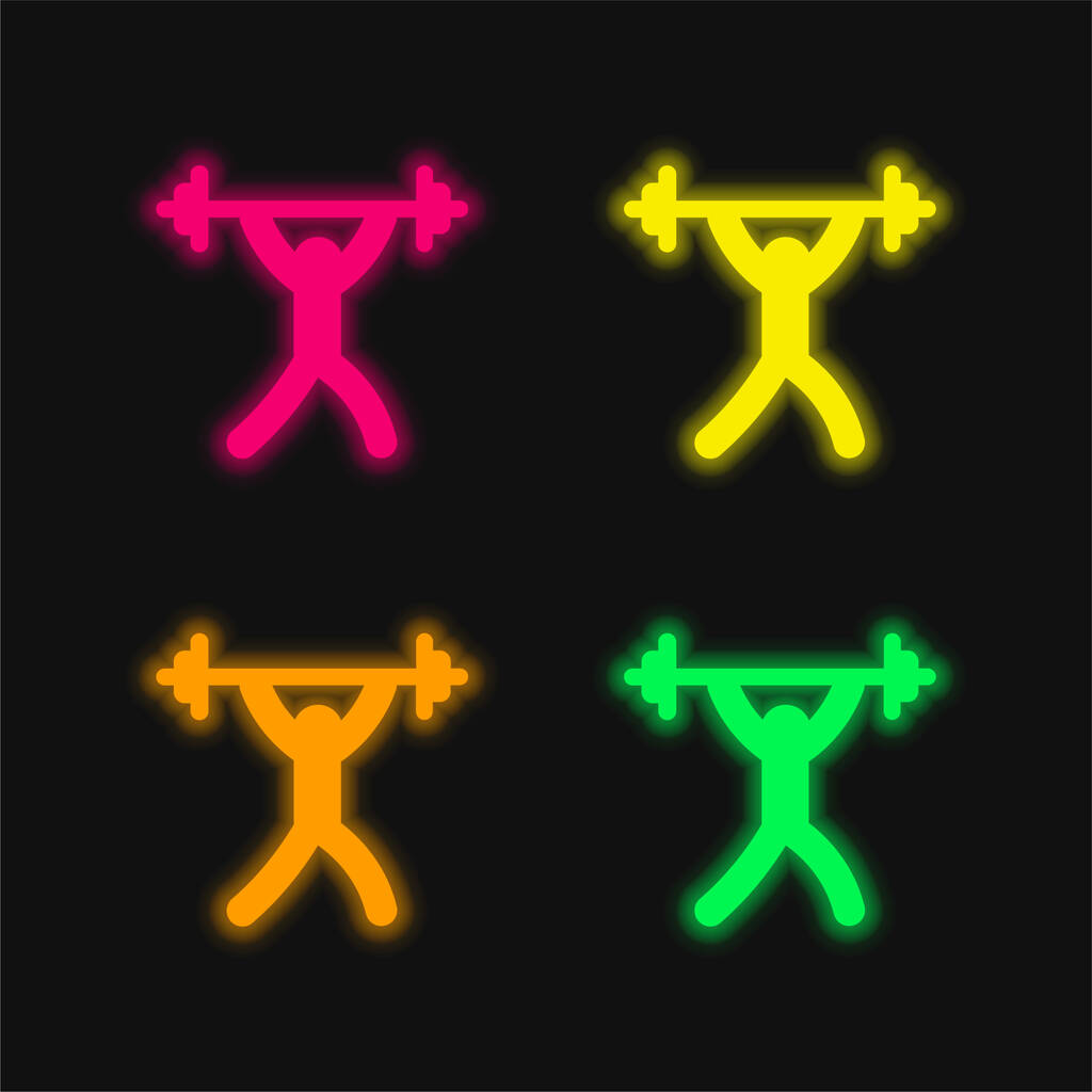 Barbell four color glowing neon vector icon - Vector, Image