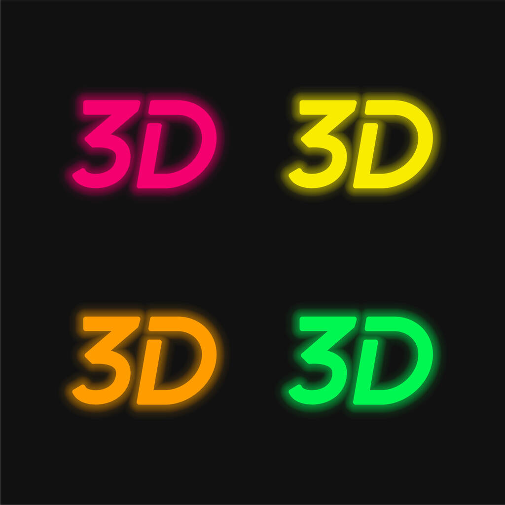 3D Symbol vier Farben leuchtende Neon-Vektor-Symbol - Vektor, Bild