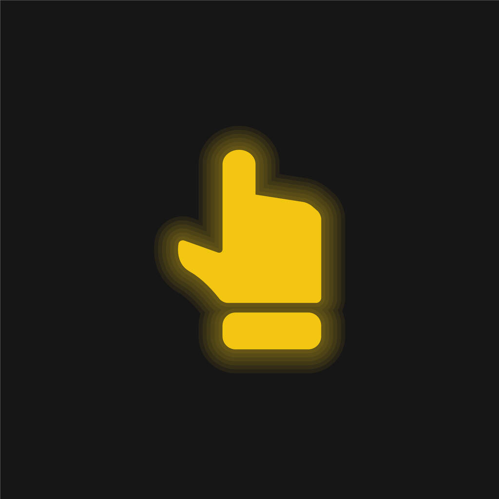 Dedo de mano negro apuntando hacia arriba icono de neón brillante amarillo - Vector, imagen