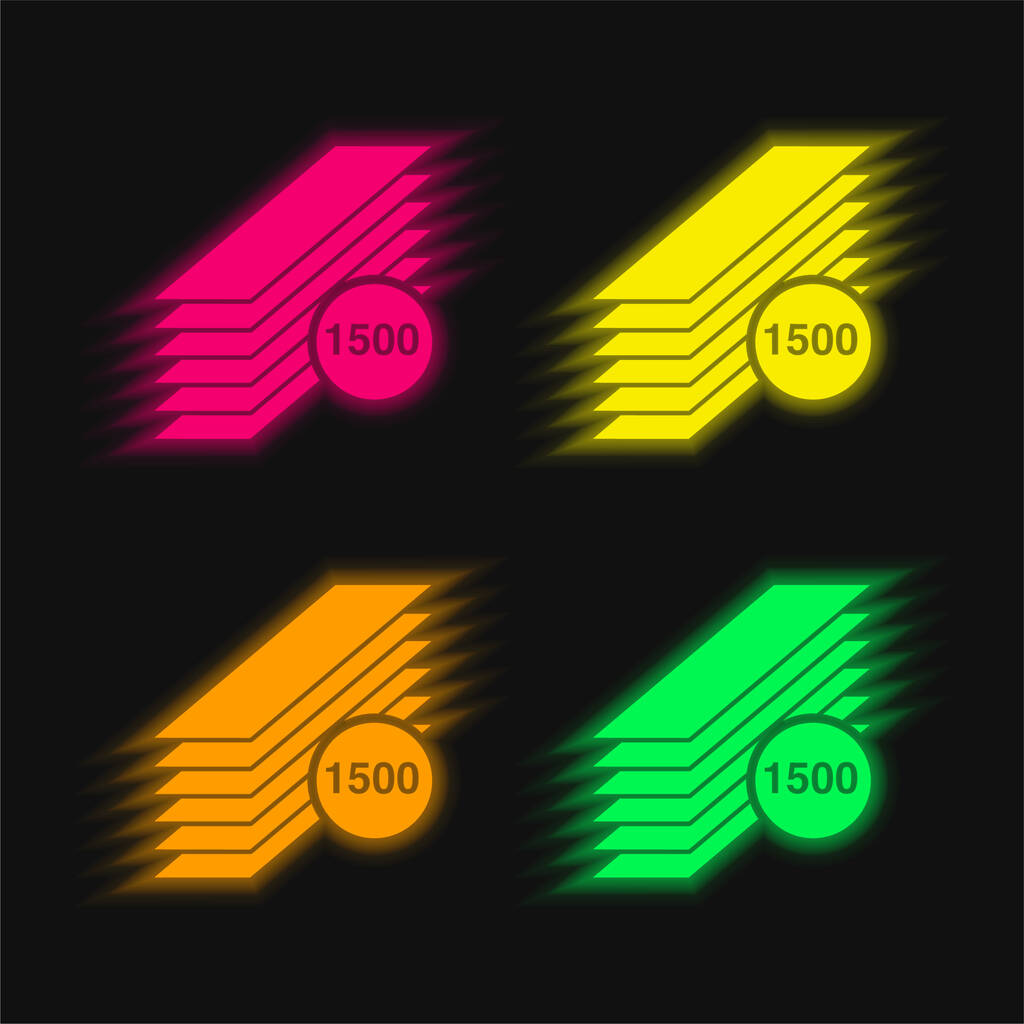 1500 Tištěné dlouhé papíry Stack čtyři barvy zářící neonový vektor ikona - Vektor, obrázek
