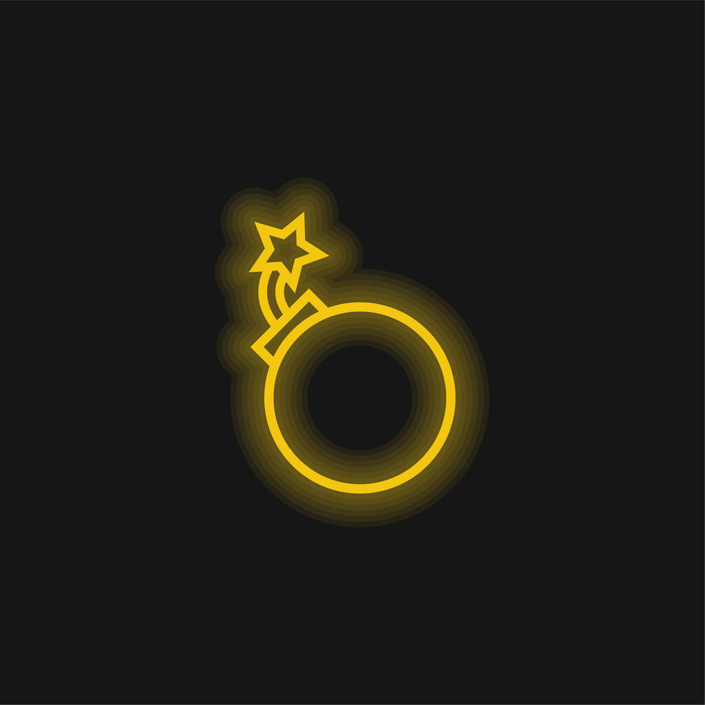 Bomba Vázlat sárga izzó neon ikon - Vektor, kép