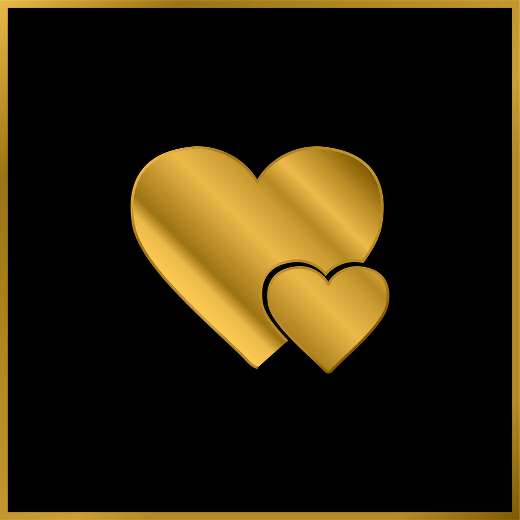 Big Heart And Little Heart gold plated metalic icon or logo vector - Vector, Image