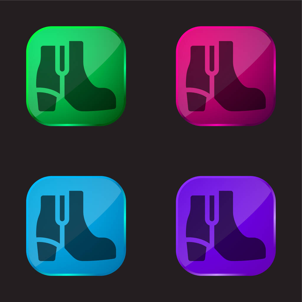 Boot icône de bouton en verre de quatre couleurs - Vecteur, image