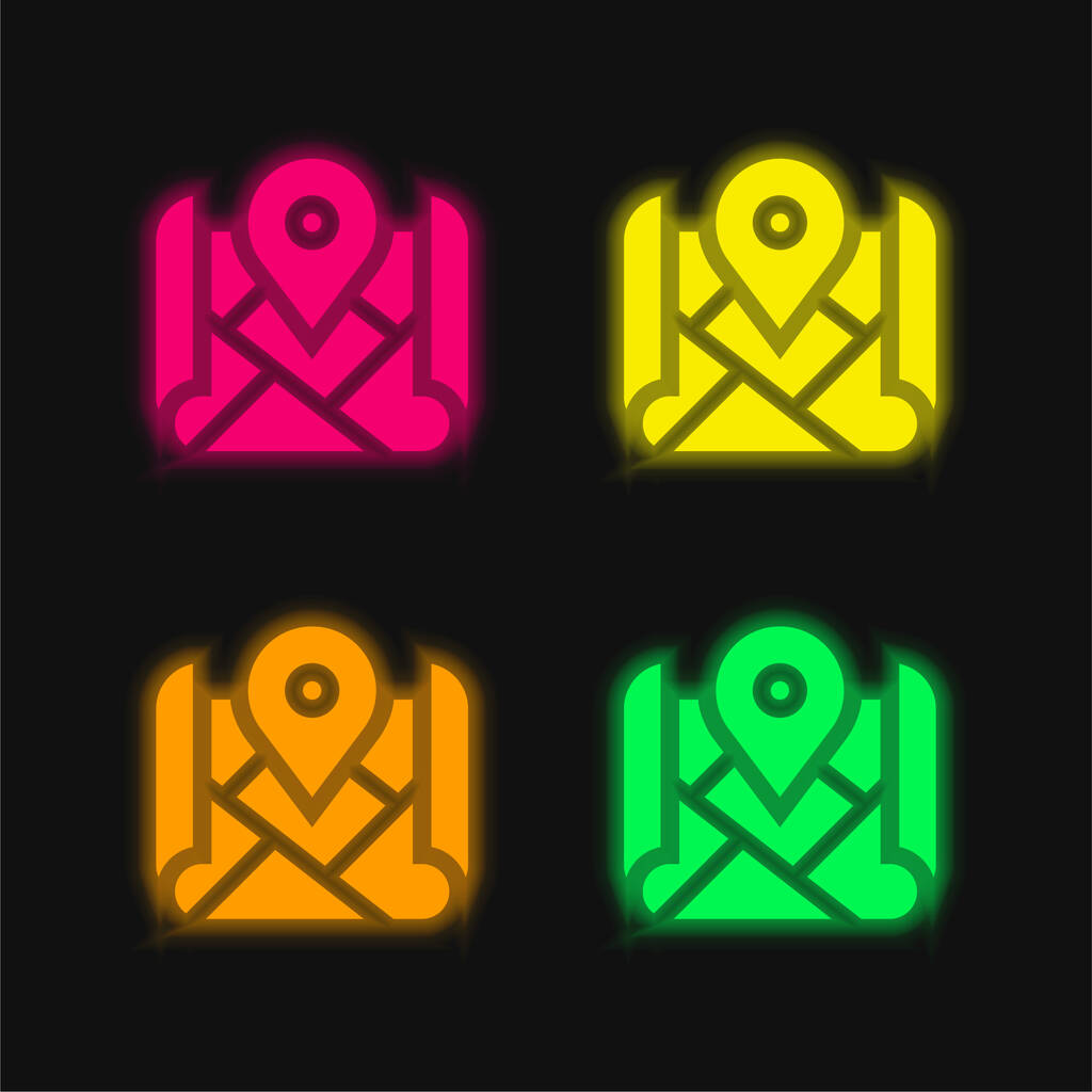 Διεύθυνση τέσσερα χρώμα λαμπερό εικονίδιο διάνυσμα νέον - Διάνυσμα, εικόνα