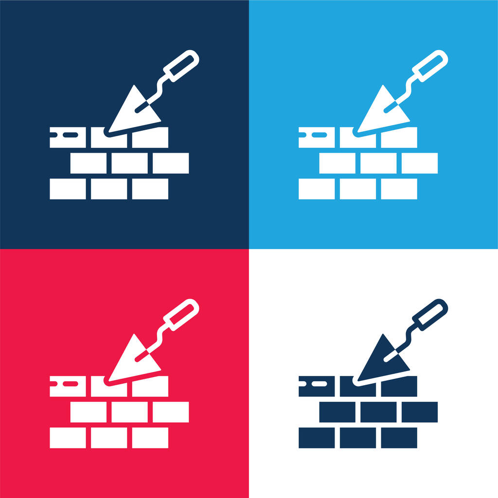 Brickwall синий и красный четыре цвета минимальный набор значков - Вектор,изображение