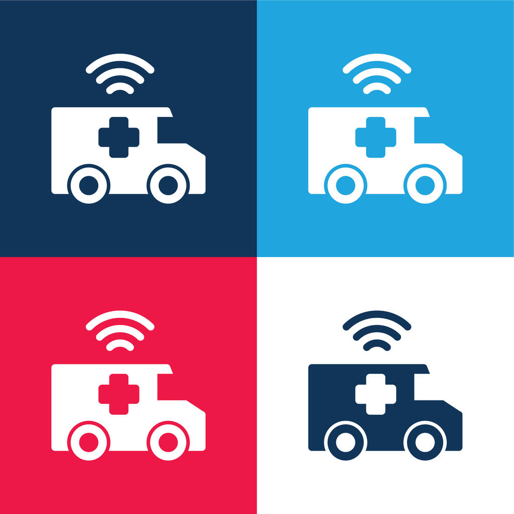 Ambulância azul e vermelho quatro cores conjunto de ícones mínimos - Vetor, Imagem