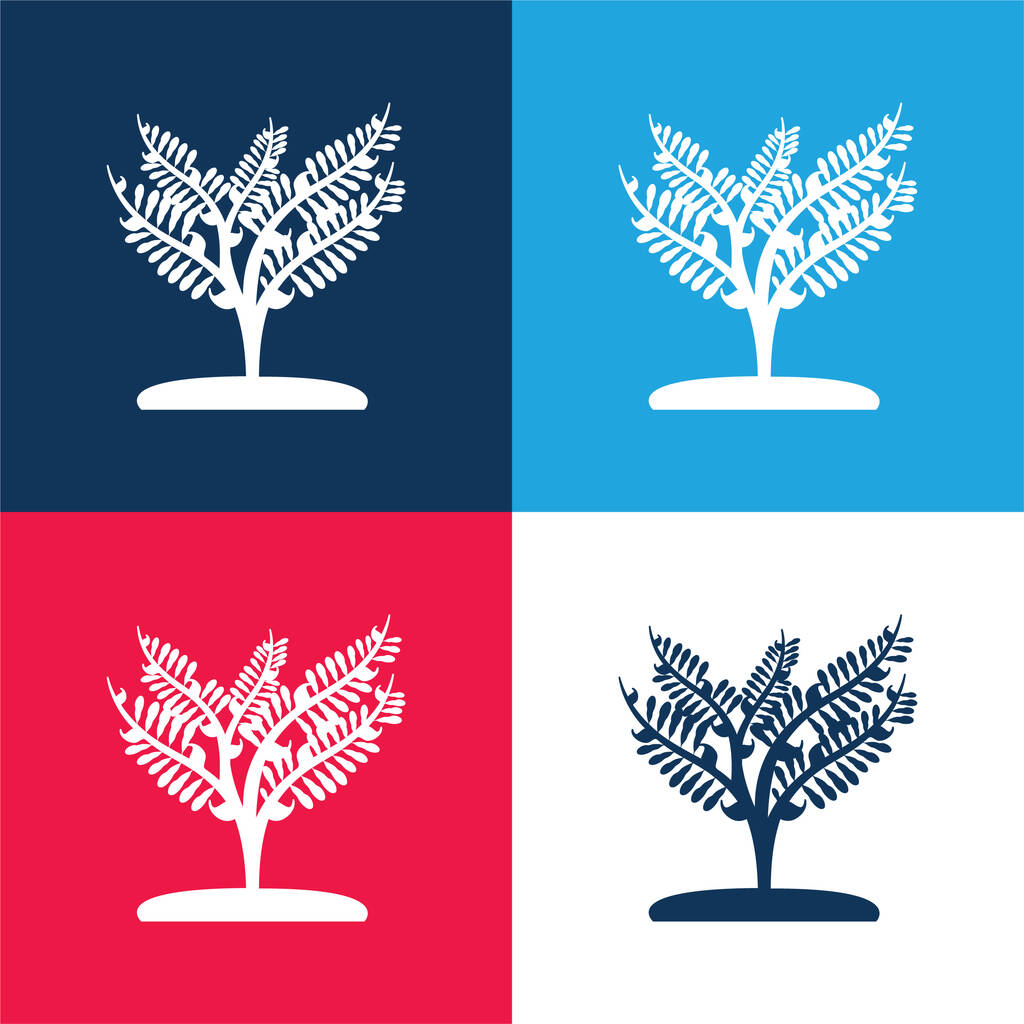 小さな木のような大きな植物青と赤の4色の最小アイコンセット - ベクター画像