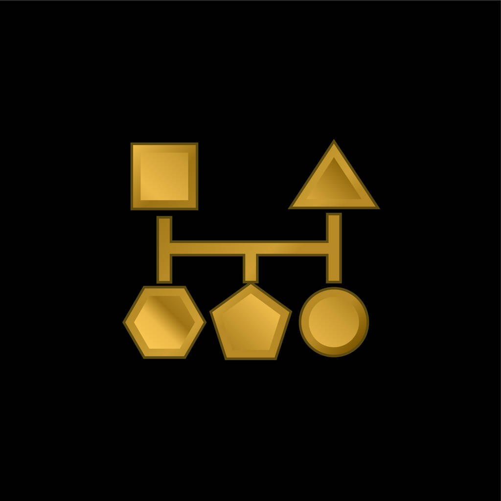 Schéma de blocs de cinq formes noires géométriques de base plaqué or icône métallique ou vecteur de logo - Vecteur, image