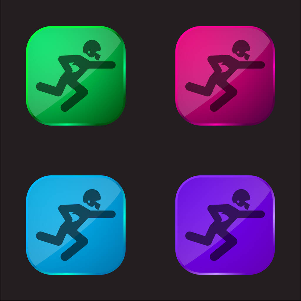 American Football Player Running With The Ball four color glass button icon - Vector, Image