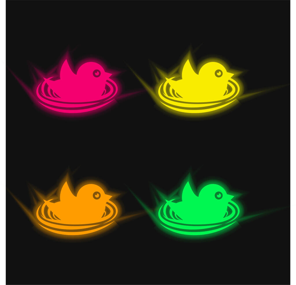 Ptak w gnieździe cztery kolory świecące neon wektor ikona - Wektor, obraz