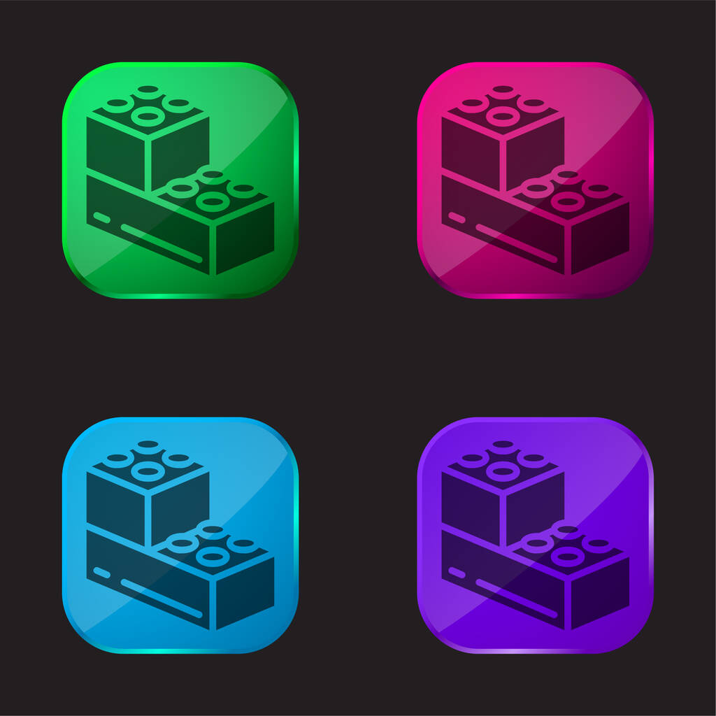 Blocks four color glass button icon - Vector, Image