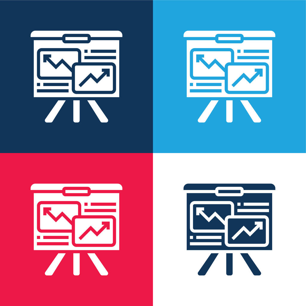 Analytics blue and red four color minimal icon set - Vector, Image