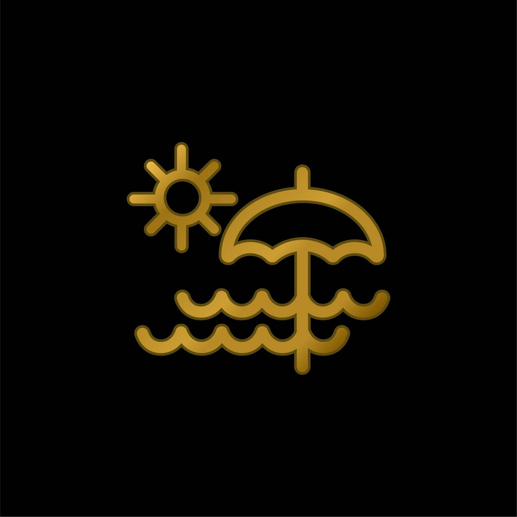 Día de la playa chapado en oro icono metálico o logo vector - Vector, imagen
