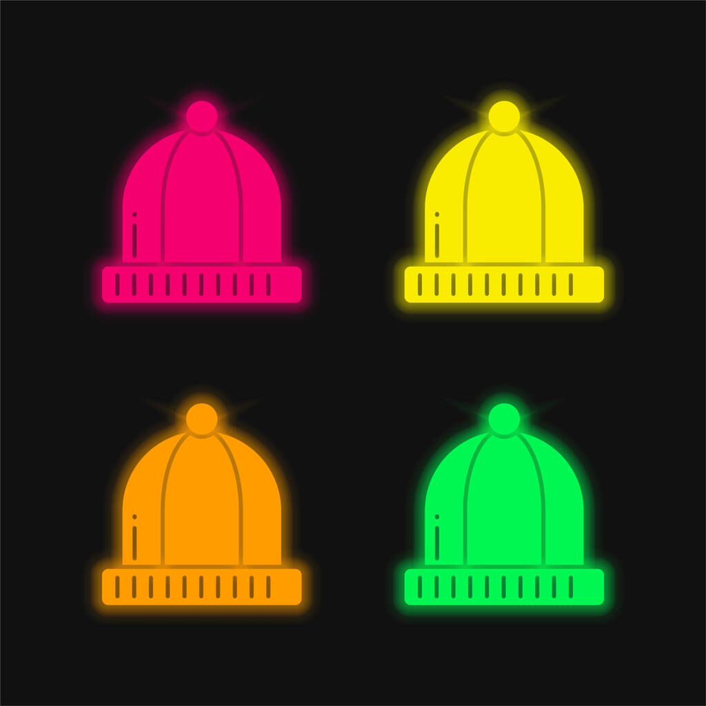 Beanie quatro cores brilhante ícone vetor de néon - Vetor, Imagem