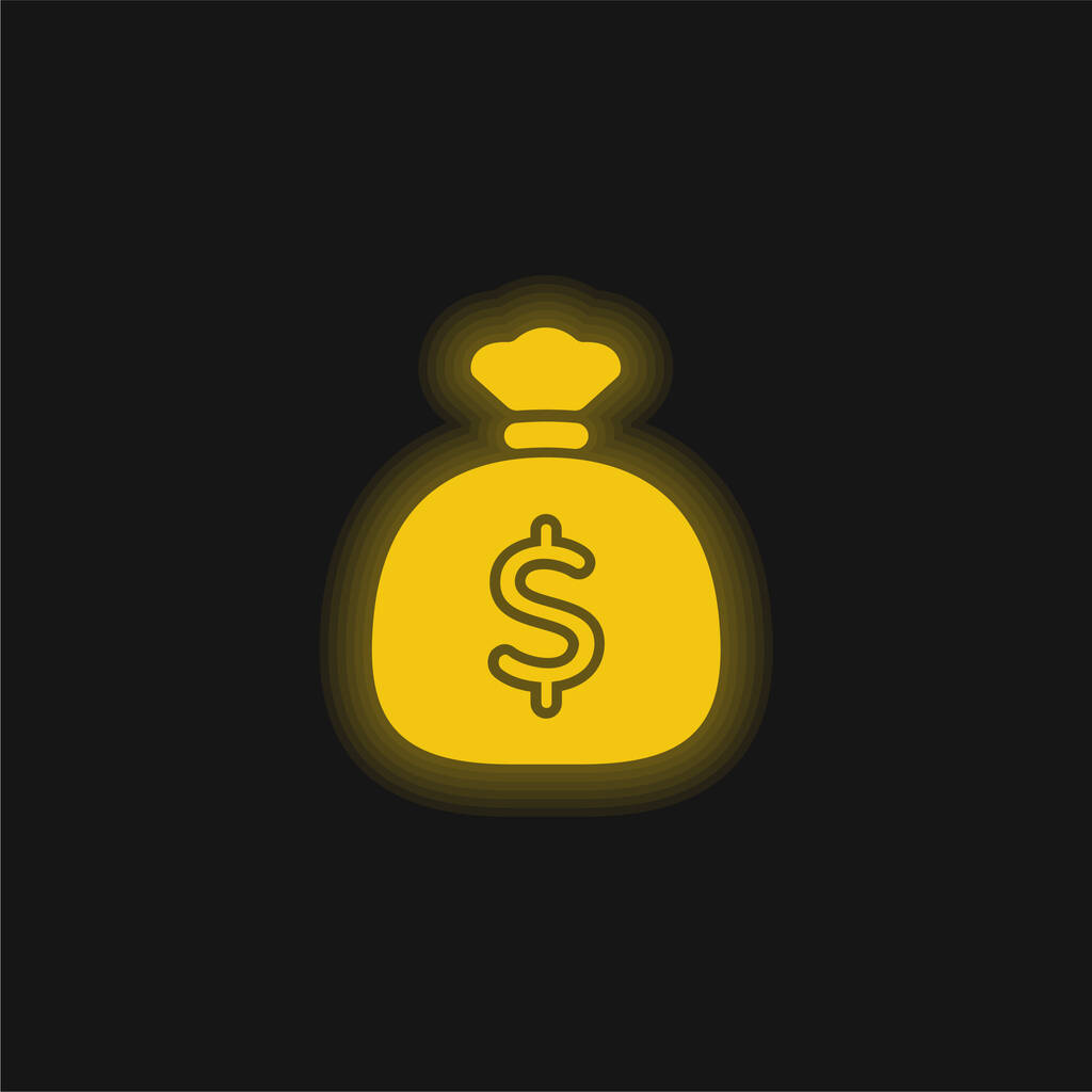 Big Money Bag yellow glowing neon icon - Vector, Image
