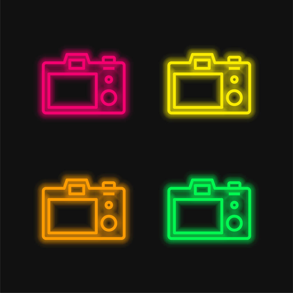 Zurück Kamera vier Farben leuchtenden Neon-Vektor-Symbol - Vektor, Bild