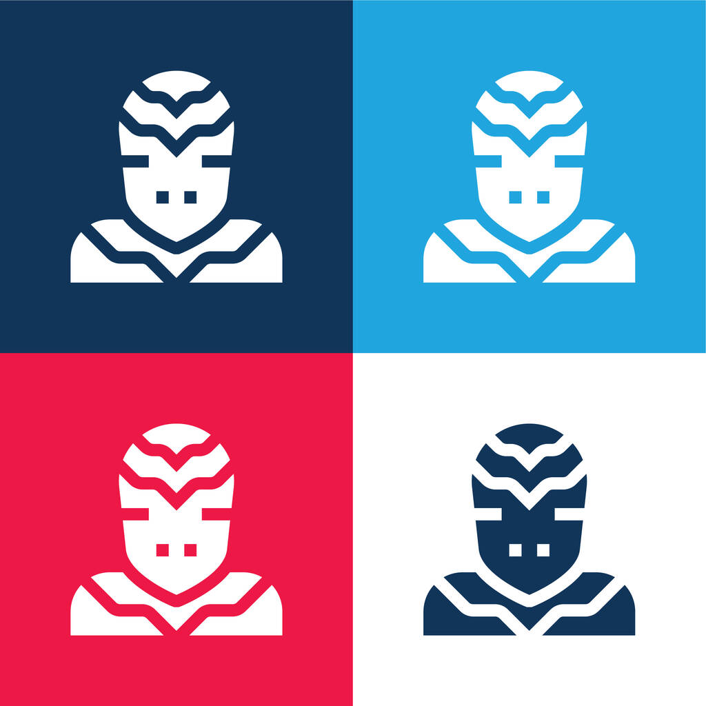 Чужеродные синий и красный четыре цвета минимальный набор значков - Вектор,изображение