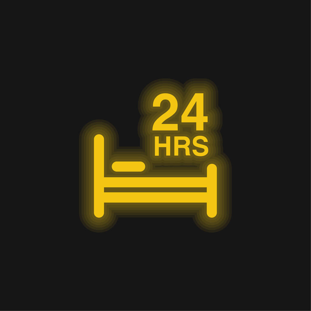 24 Saat Yatakta Yeniden Oluşturma Sarı Parlak Neon simgesi - Vektör, Görsel