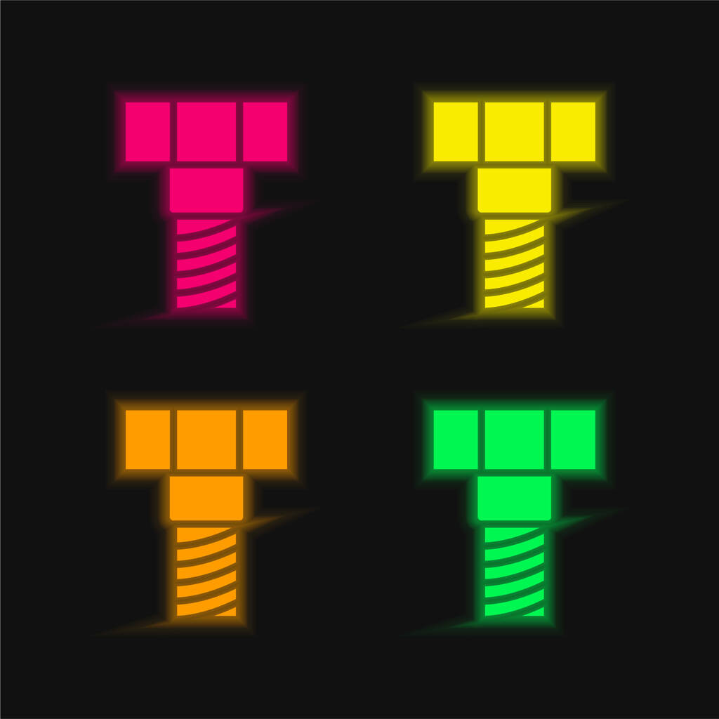 Boulon quatre couleur brillant icône vectorielle néon - Vecteur, image