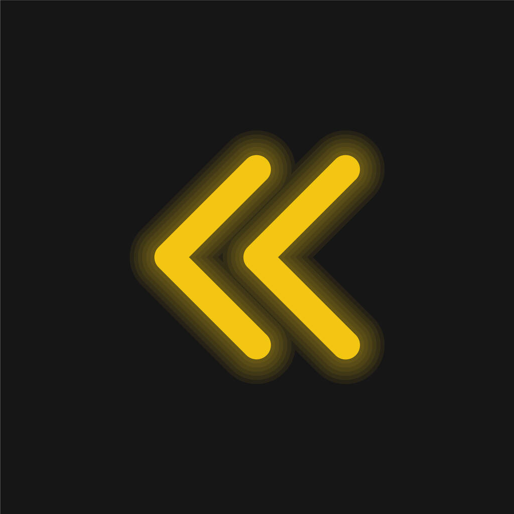 Arrowheads do esboço fino ao ícone de néon brilhante amarelo esquerdo - Vetor, Imagem