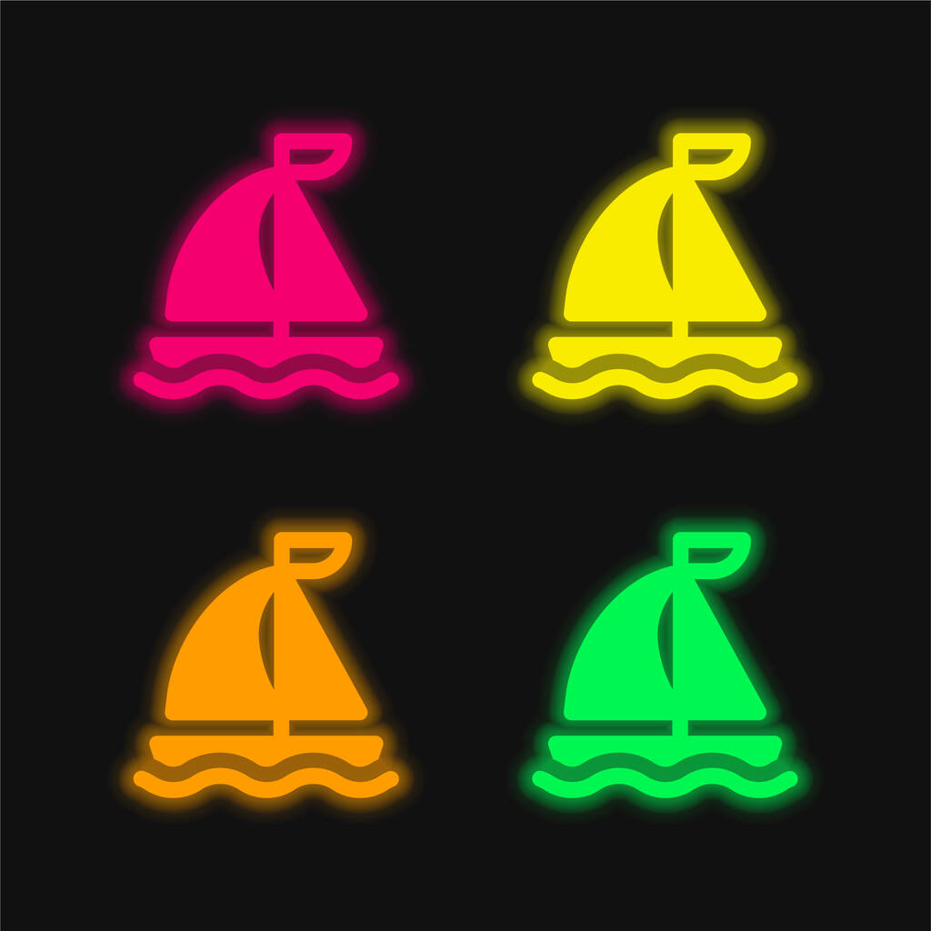 Boat four color glowing neon vector icon - Vector, Image