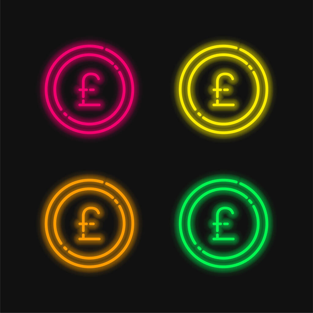 Velká libra mince čtyři barvy zářící neonový vektor ikona - Vektor, obrázek
