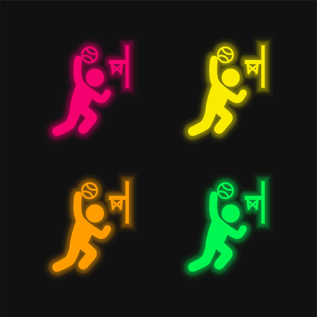 Basketbol Kancası 4 renkli neon vektör simgesi - Vektör, Görsel