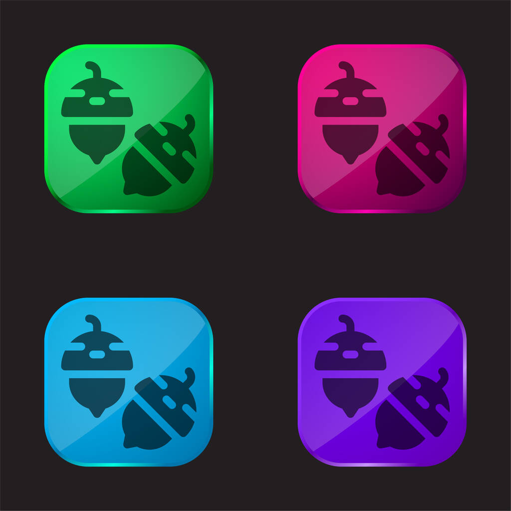 Acorn quattro colori icona pulsante di vetro - Vettoriali, immagini
