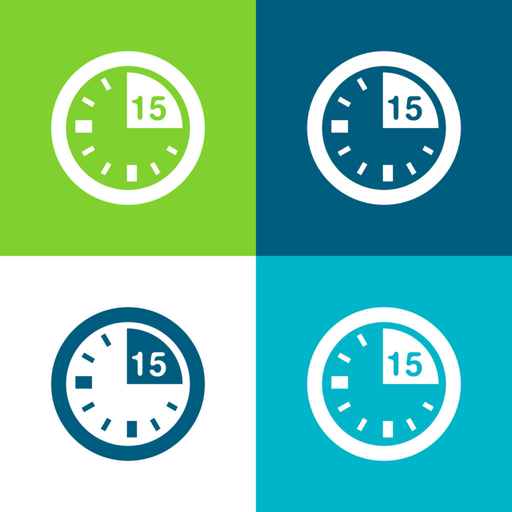 15 minuti Mark On Clock piatto quattro colori set icona minima - Vettoriali, immagini