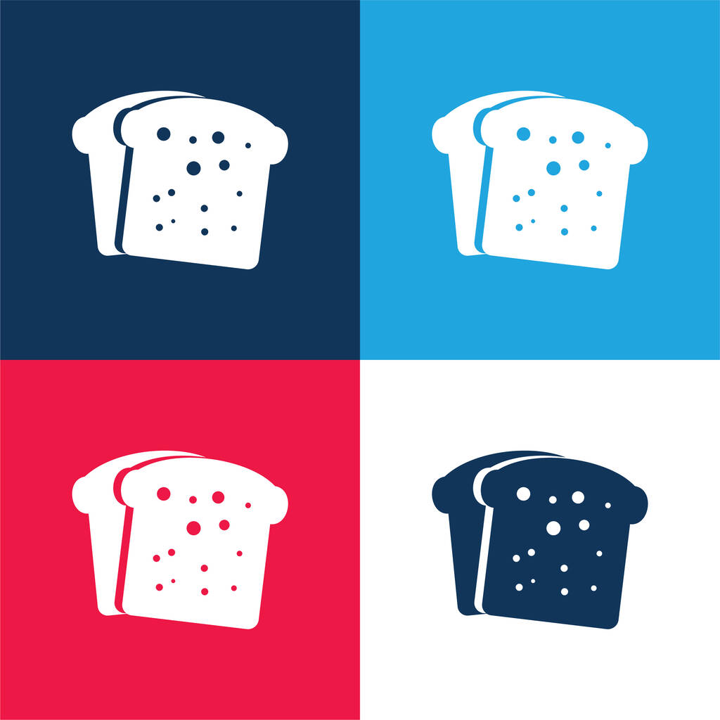 Kahvaltı Ekmeği Kızartması Mavi ve kırmızı dört renk simgesi - Vektör, Görsel