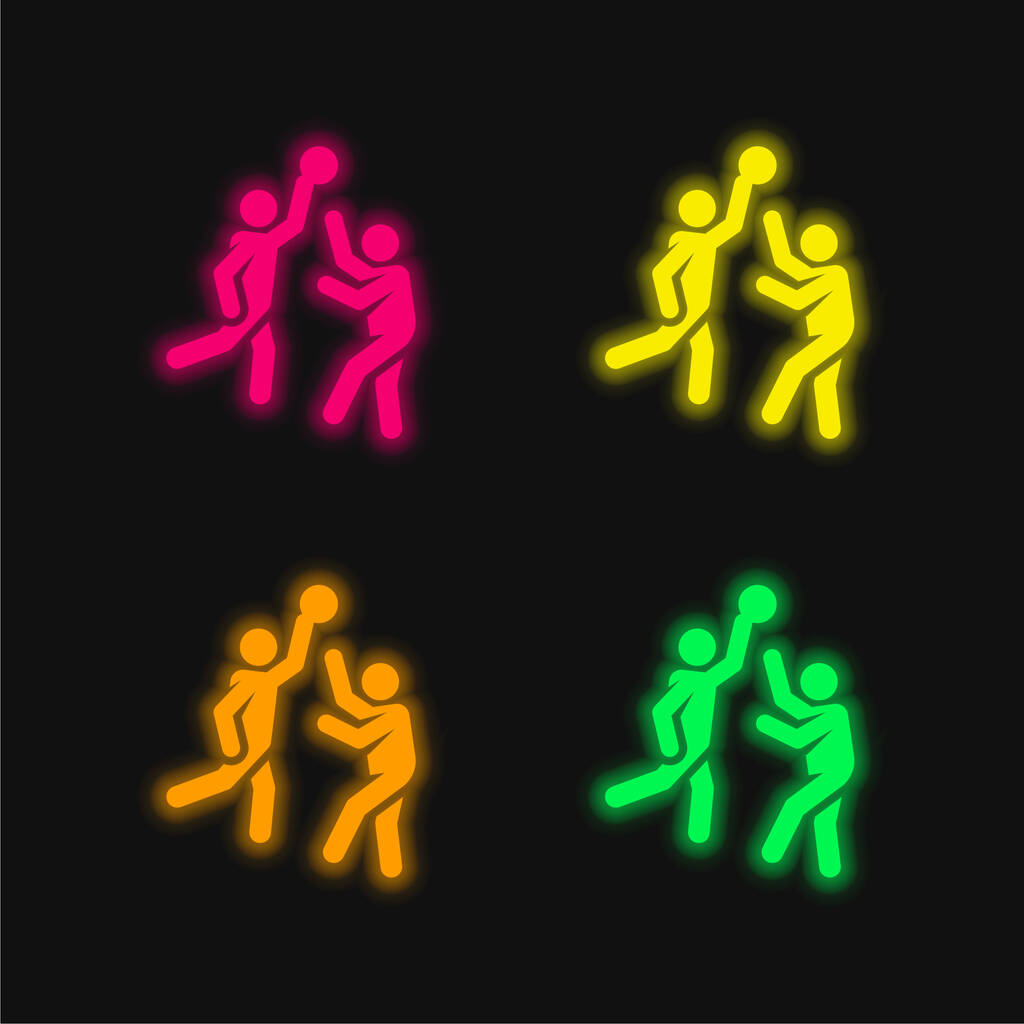 Μπάσκετ τεσσάρων χρωμάτων λαμπερό εικονίδιο διάνυσμα νέον - Διάνυσμα, εικόνα