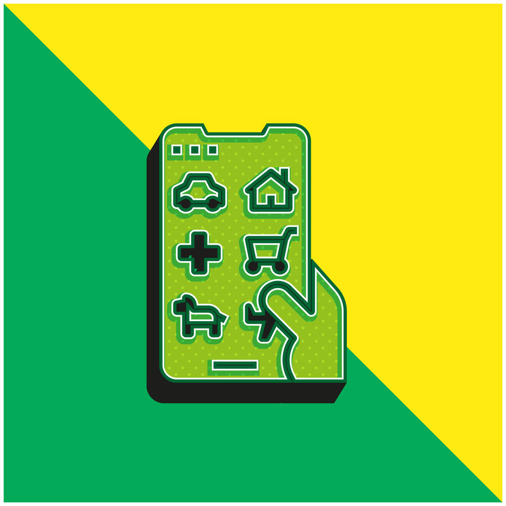 Applications Logo d'icône vectoriel 3D moderne vert et jaune - Vecteur, image