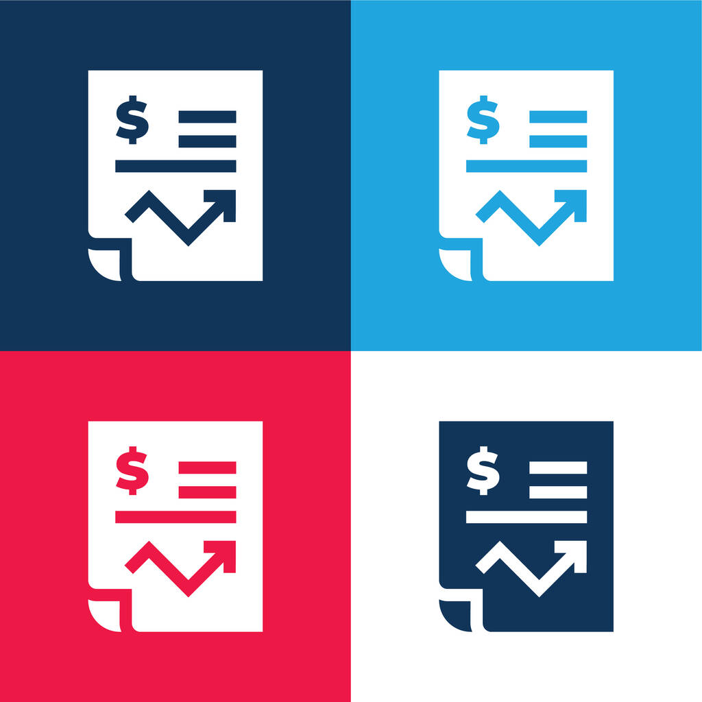 Accounting blue and red four color minimal icon set - Vector, Image