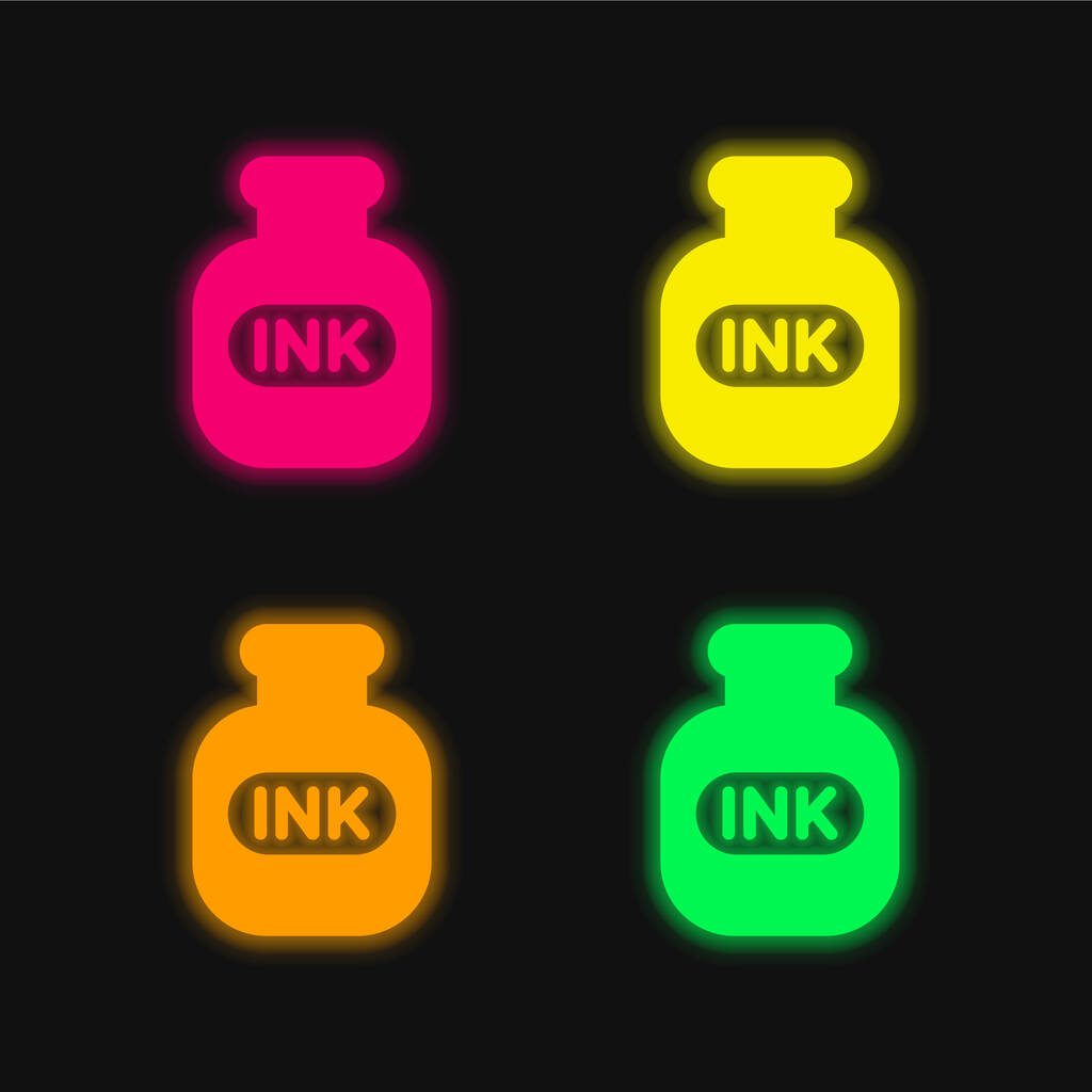 Butelka atramentu cztery kolory świecące neon wektor ikona - Wektor, obraz
