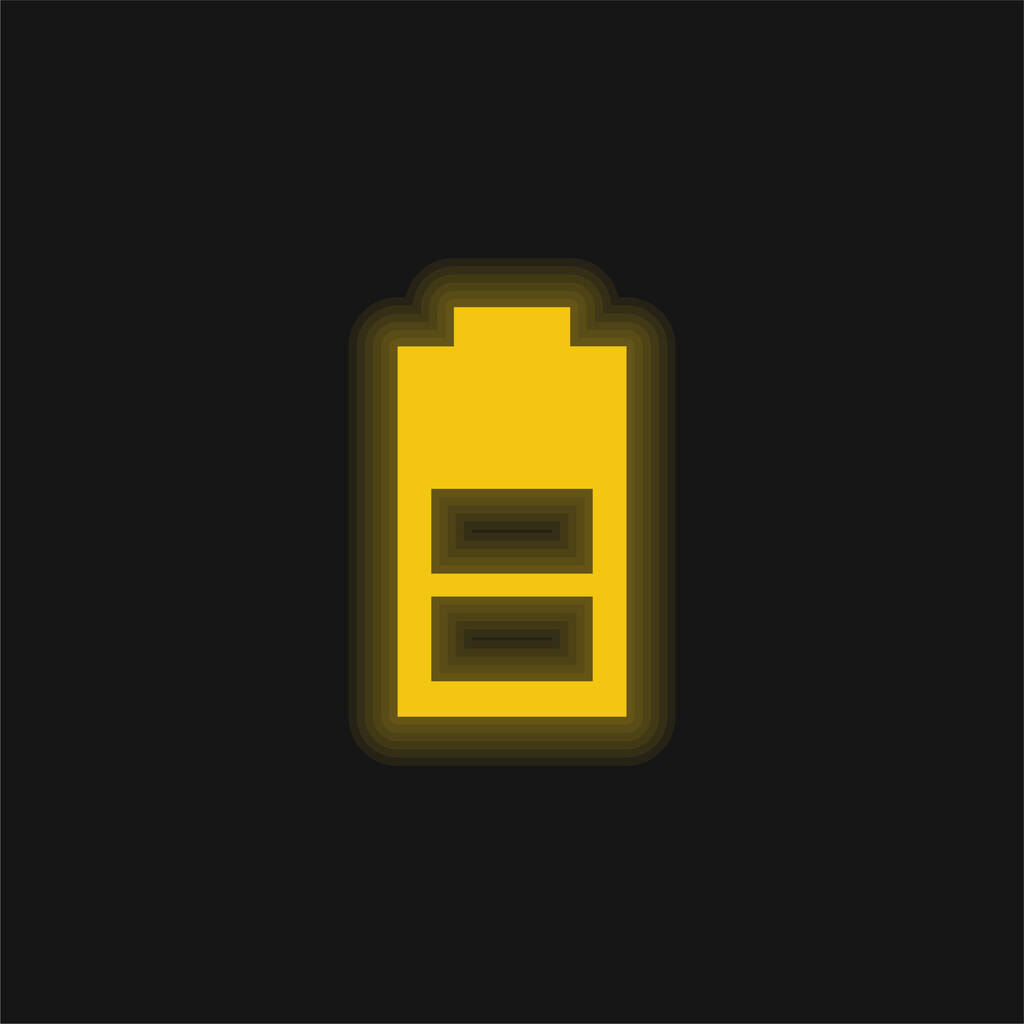 Akkumulátor féltöltésű sárga izzó neon ikon - Vektor, kép