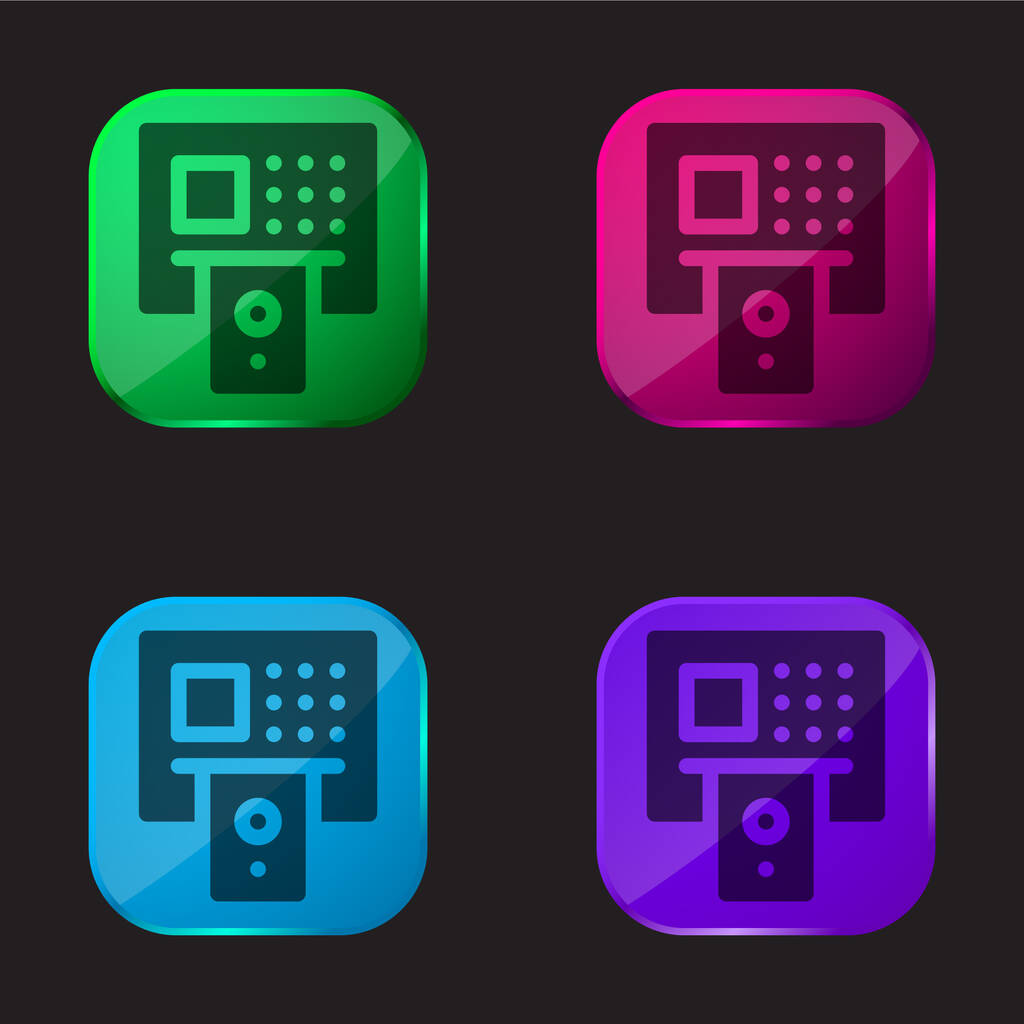 Atm four color glass button icon - Vector, Image