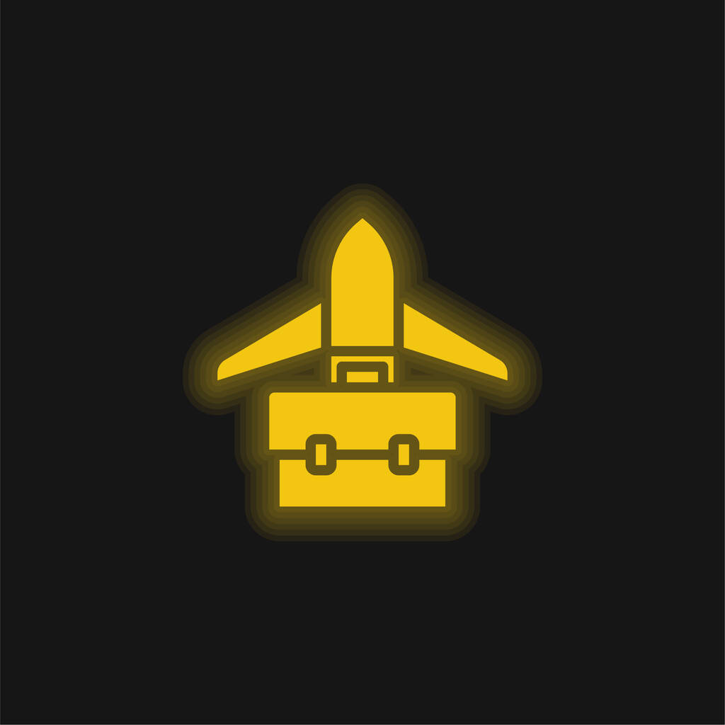 Repülőgép sárga izzó neon ikon - Vektor, kép