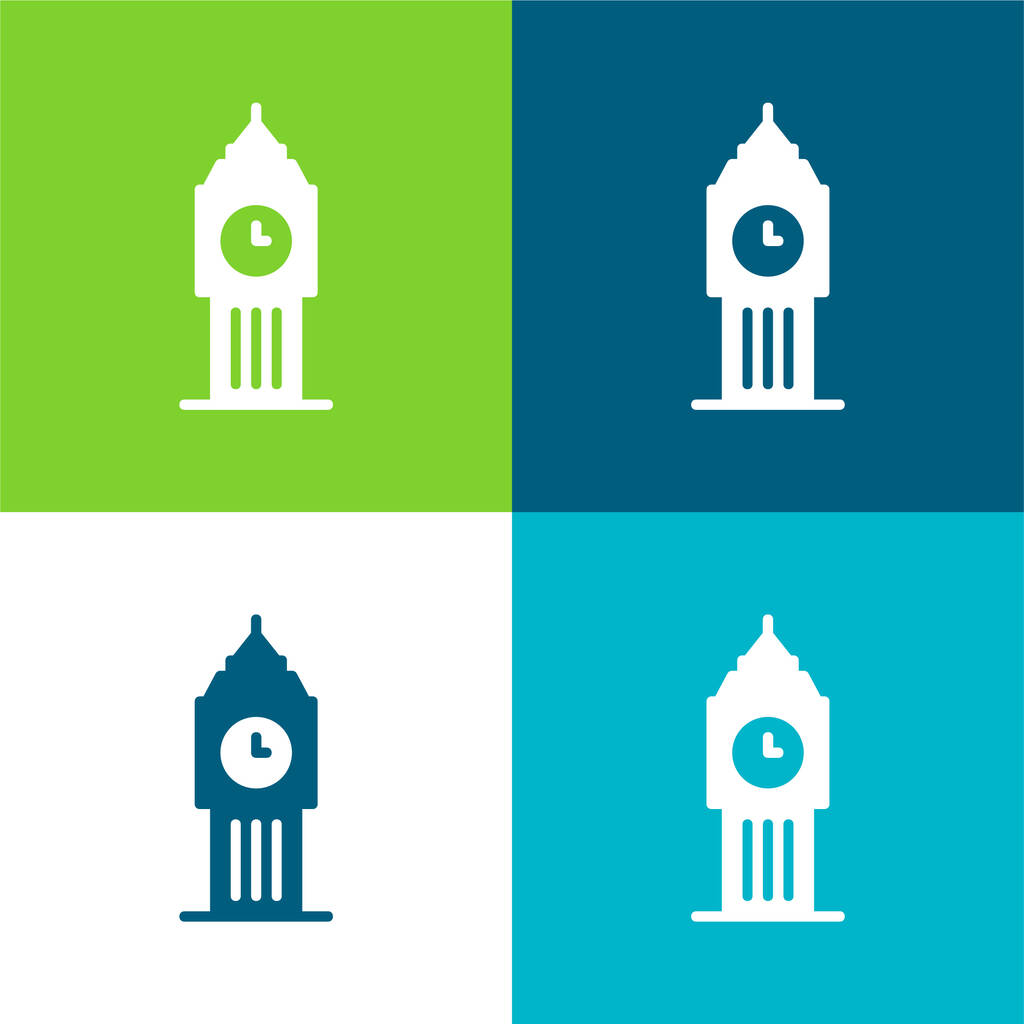 Big Ben Flat cztery kolory minimalny zestaw ikon - Wektor, obraz