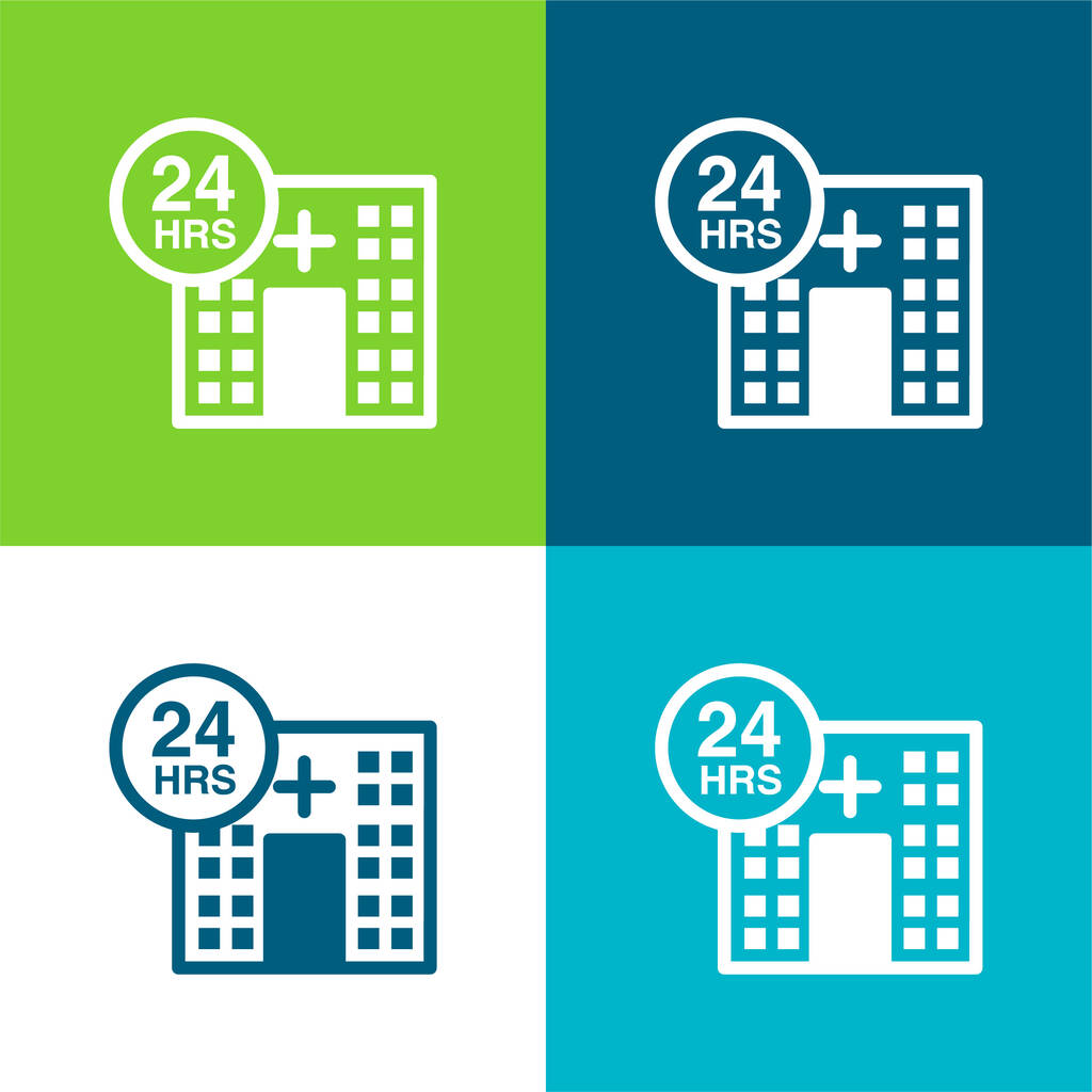 24 horas de asistencia médica plana de cuatro colores mínimo icono conjunto - Vector, Imagen