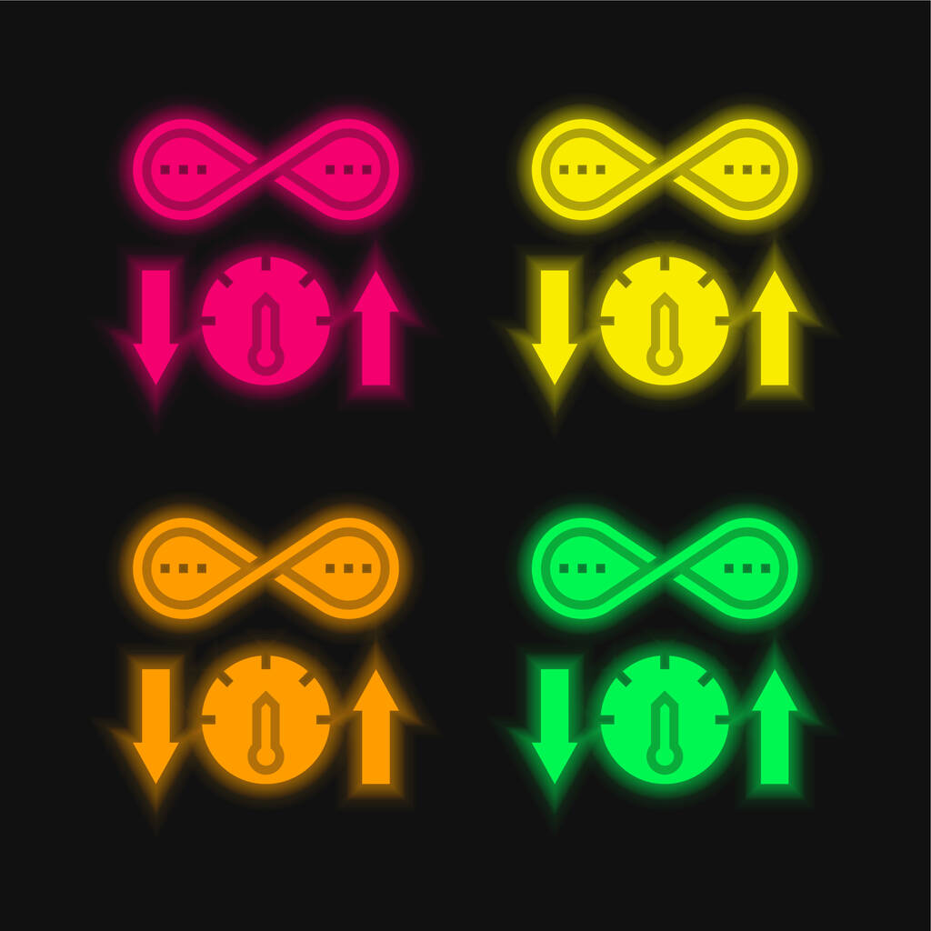 Ancho de banda de cuatro colores brillante icono de vectores de neón - Vector, Imagen