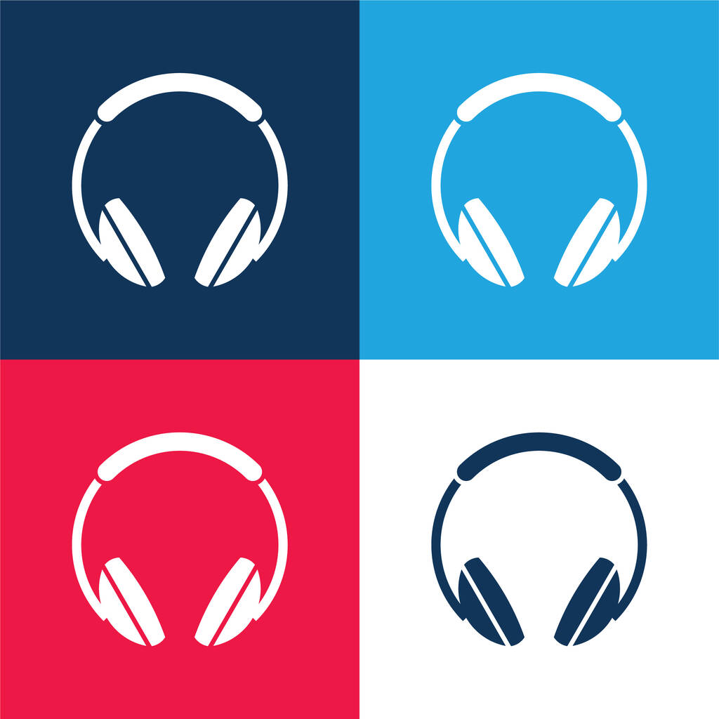 Nagy fejhallgató kék és piros négy szín minimális ikon készlet - Vektor, kép